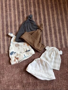 Baby Knot Beanie Hat Set - Neutral Brown & Cream